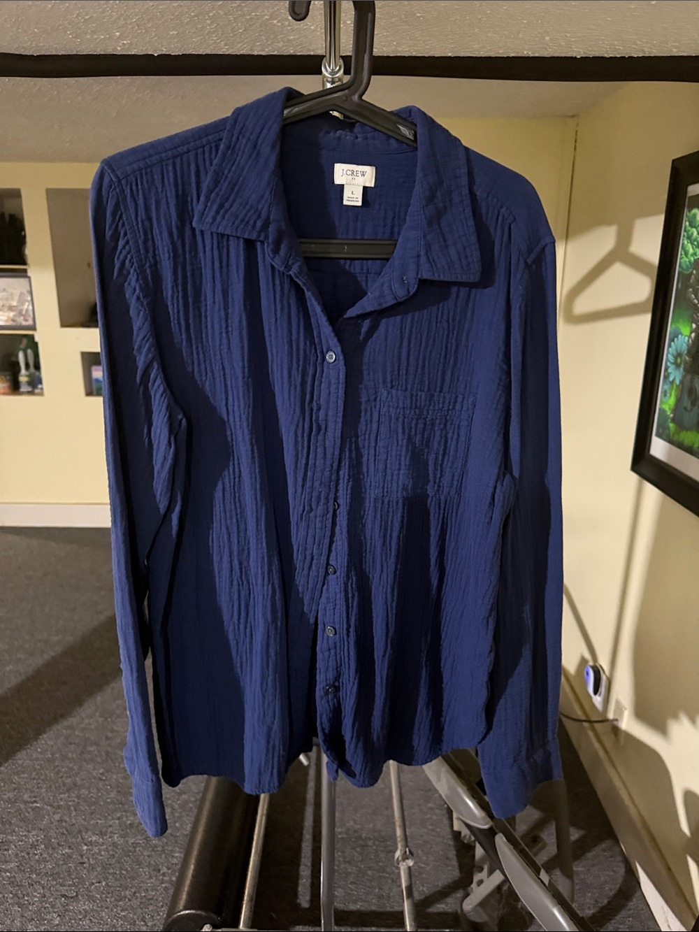 J. Crew Deep Navy Crinkled Long-Sleeve Button-Down Shirt